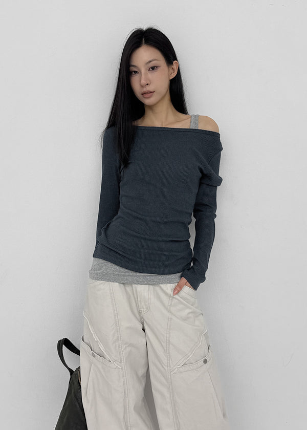 [MADE] Leel Knit-like Off-shoulder Long Sleeve Tee