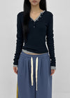 Tenkeylit V-neck Button Long Sleeve T-shirt