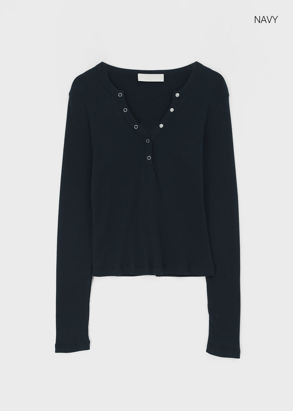 Tenkeylit V-neck Button Long Sleeve T-shirt