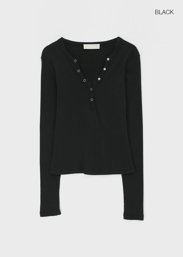 Tenkeylit V-neck Button Long Sleeve T-shirt