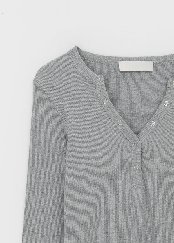 Tenkeylit V-neck Button Long Sleeve T-shirt
