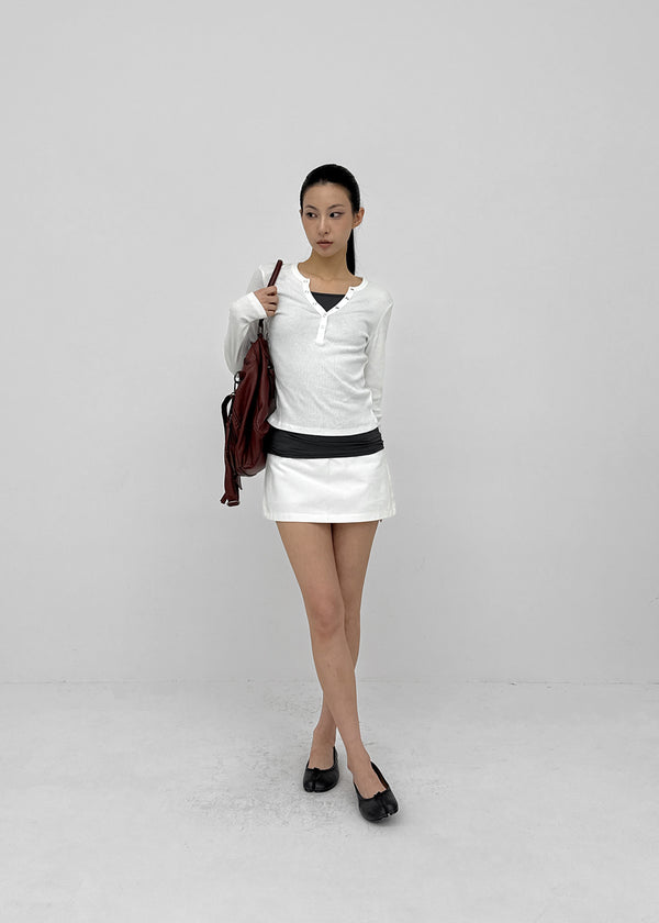 Tenkeylit V-neck Button Long Sleeve T-shirt