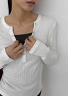 Tenkeylit V-neck Button Long Sleeve T-shirt
