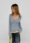 [MADE] Jane Henley Neck Ribbed Long Sleeve Tee