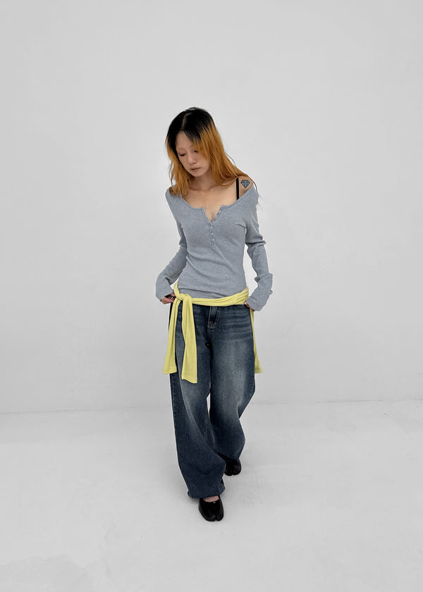 [MADE] Jane Henley Neck Ribbed Long Sleeve Tee