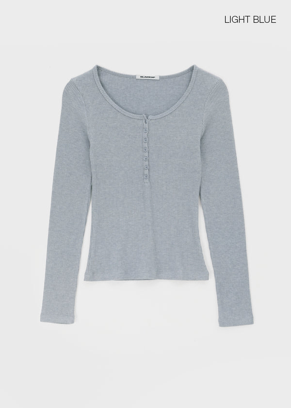[MADE] Jane Henley Neck Ribbed Long Sleeve Tee