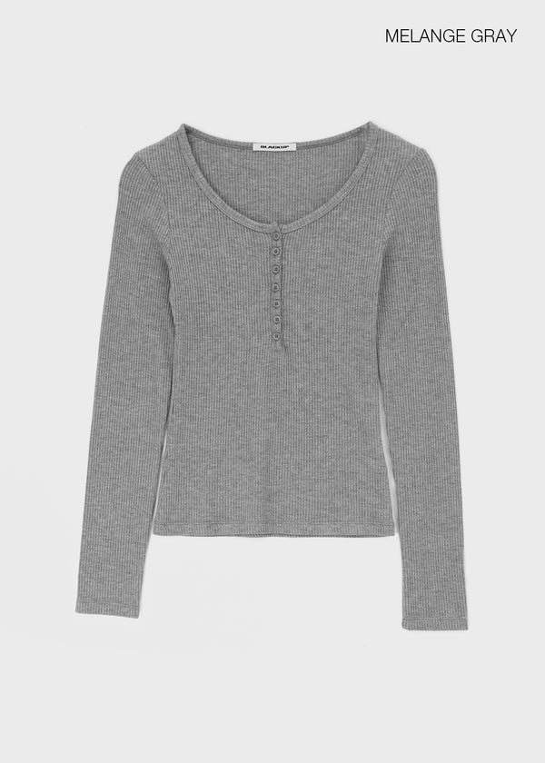 [MADE] Jane Henley Neck Ribbed Long Sleeve Tee