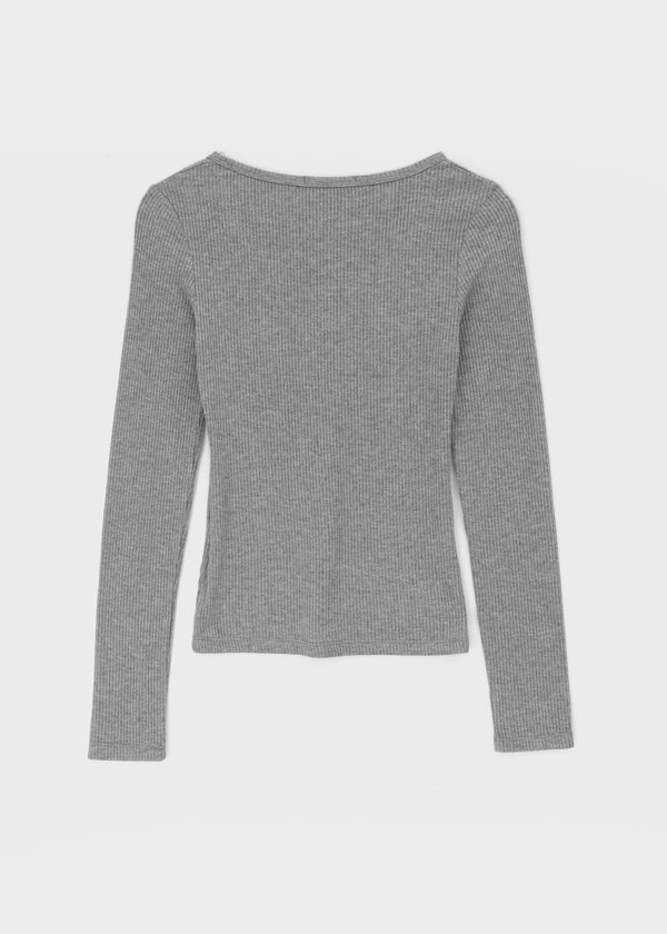 [MADE] Jane Henley Neck Ribbed Long Sleeve Tee