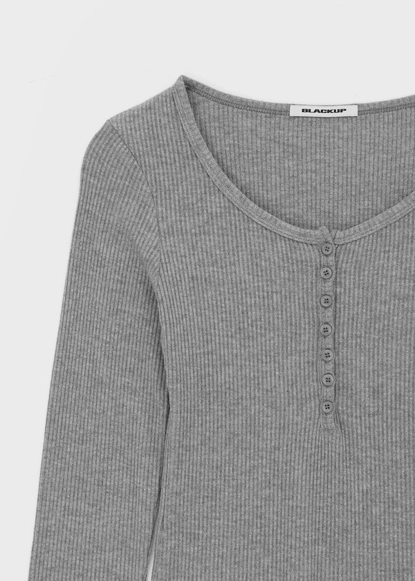 [MADE] Jane Henley Neck Ribbed Long Sleeve Tee