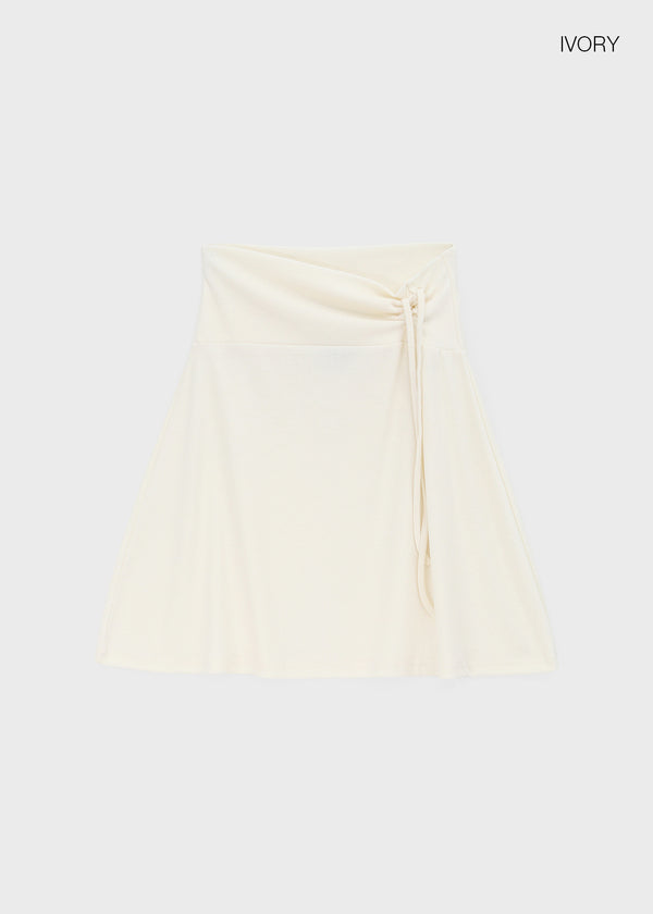 Ana-kick shirred flare midi skirt