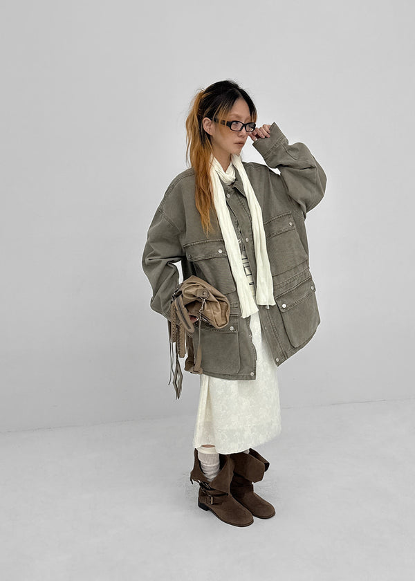 Blanket washed field half jacket