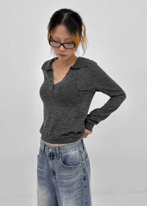 Scratch V-neck collar wool knit