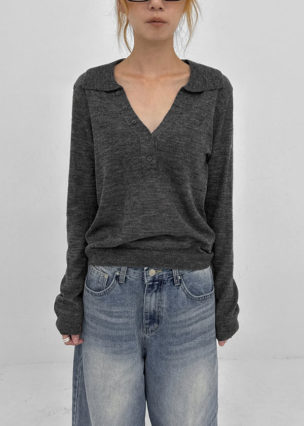 Scratch V-neck collar wool knit