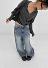 Scratch V-neck collar wool knit