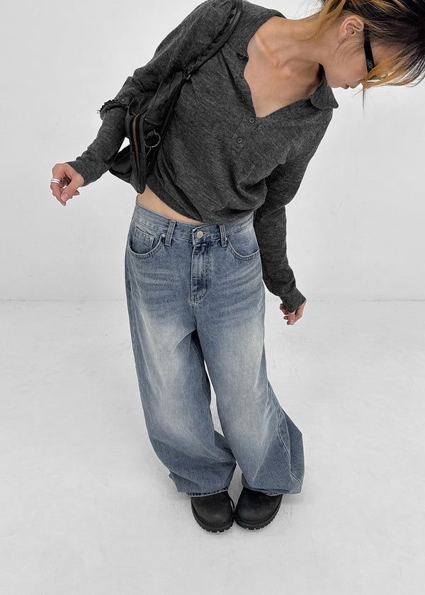 Scratch V-neck collar wool knit