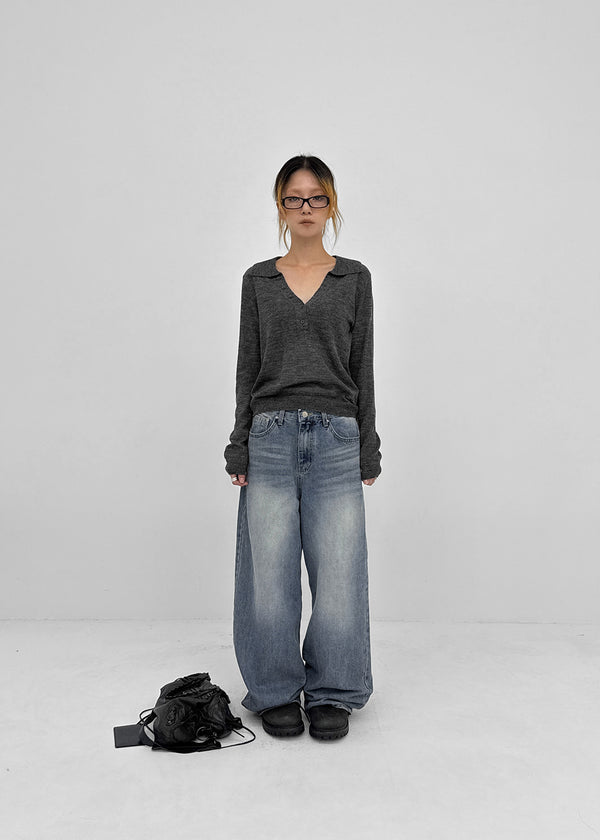 Scratch V-neck collar wool knit