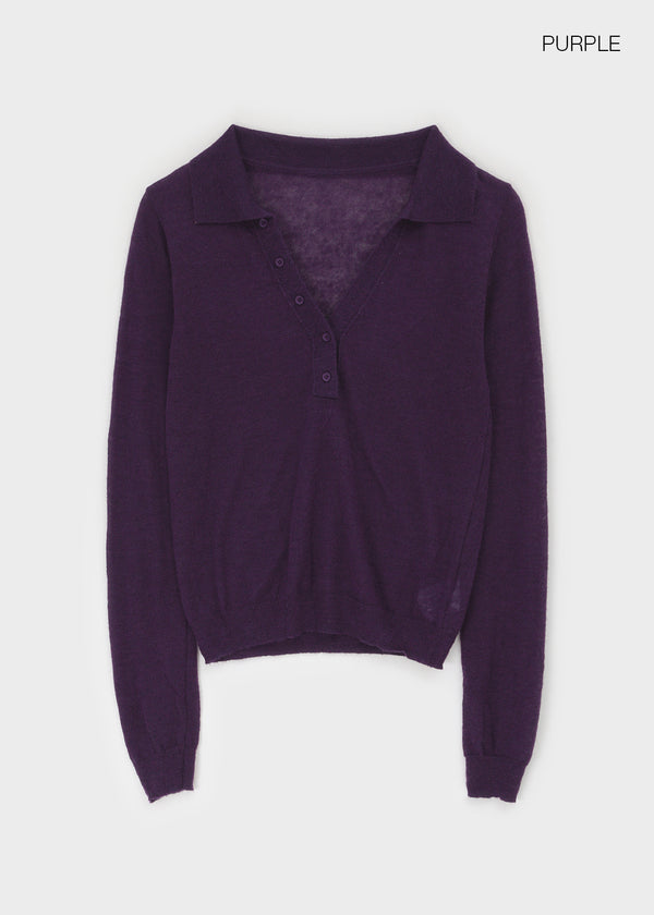 Scratch V-neck collar wool knit