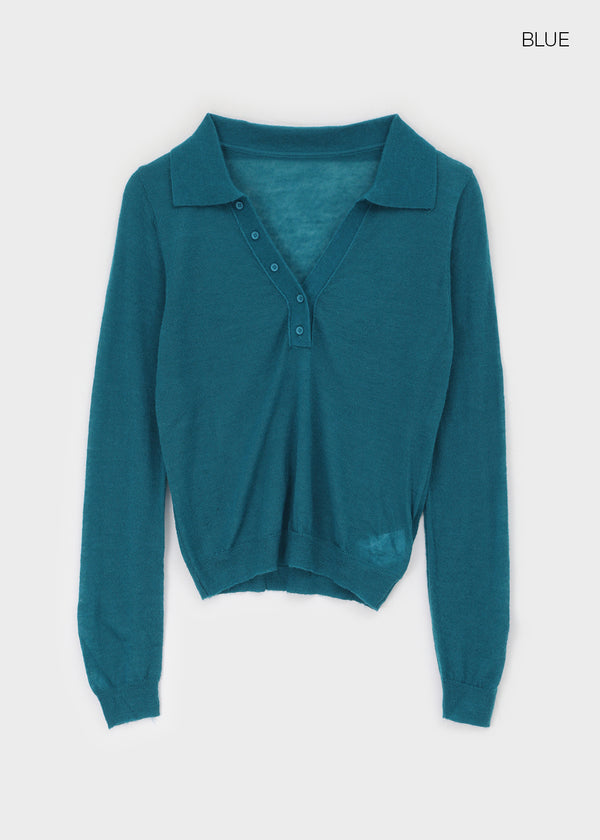 Scratch V-neck collar wool knit