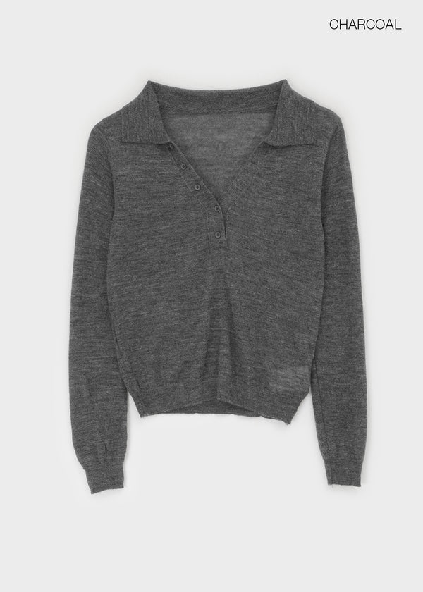 Scratch V-neck collar wool knit