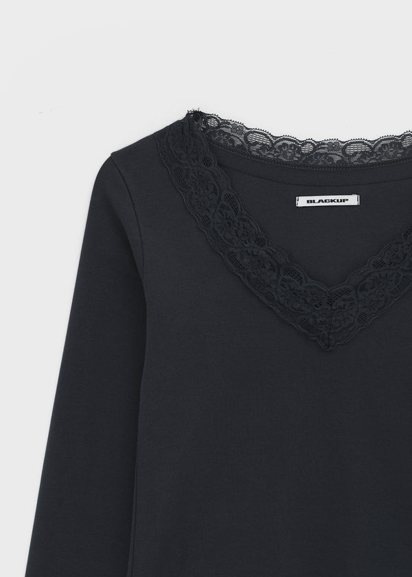[MADE] Beo Lace Deep V-Neck Long Sleeve Tee