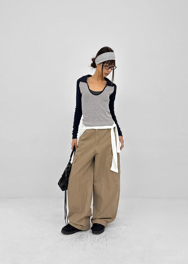 Turtle collar raglan long-sleeve shirt