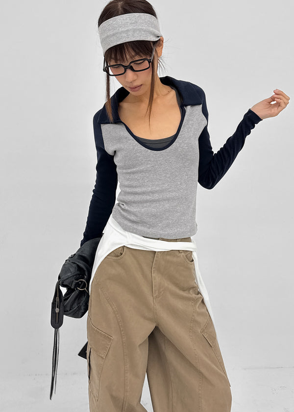 Turtle collar raglan long-sleeve shirt