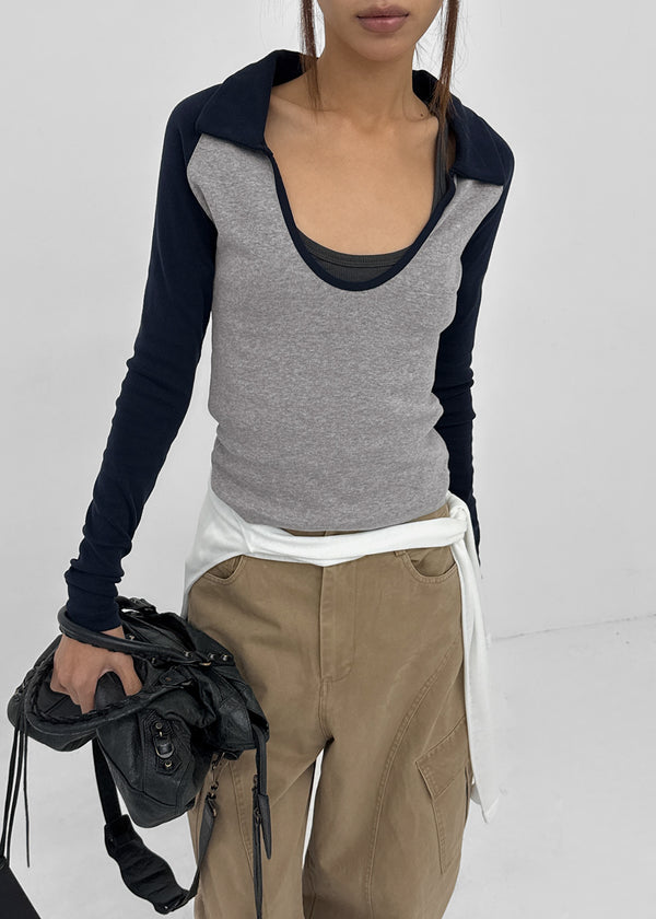 Turtle collar raglan long-sleeve shirt