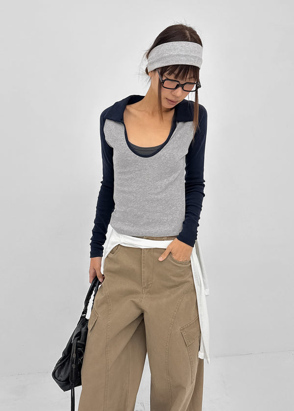 Turtle collar raglan long-sleeve shirt
