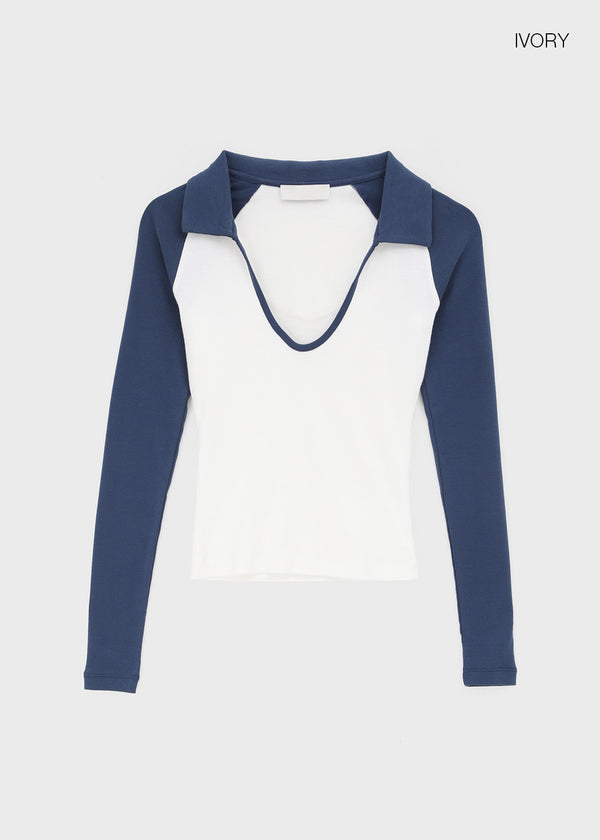 Turtle collar raglan long-sleeve shirt