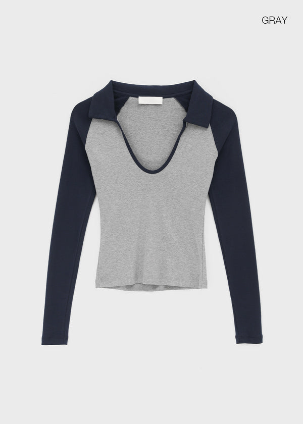 Turtle collar raglan long-sleeve shirt
