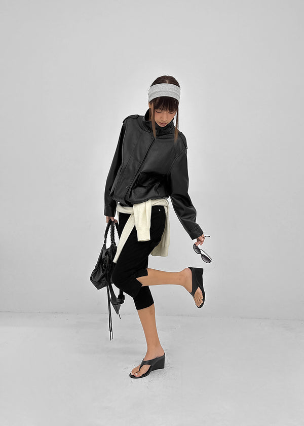 Rover high-neck leather jumper