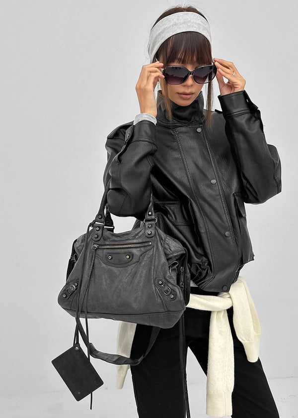 Rover high-neck leather jumper