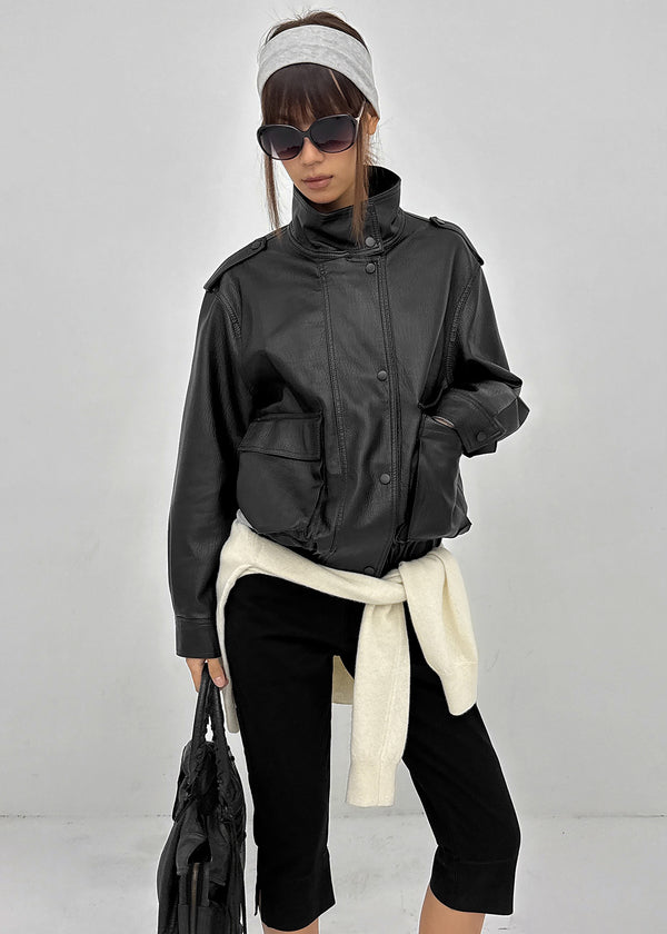 Rover high-neck leather jumper