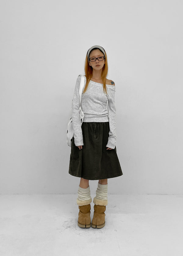 Moard Washed Cargo Flare Midi Skirt