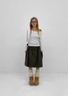 Moard Washed Cargo Flare Midi Skirt