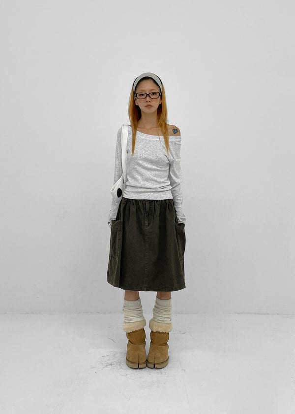 Moard Washed Cargo Flare Midi Skirt