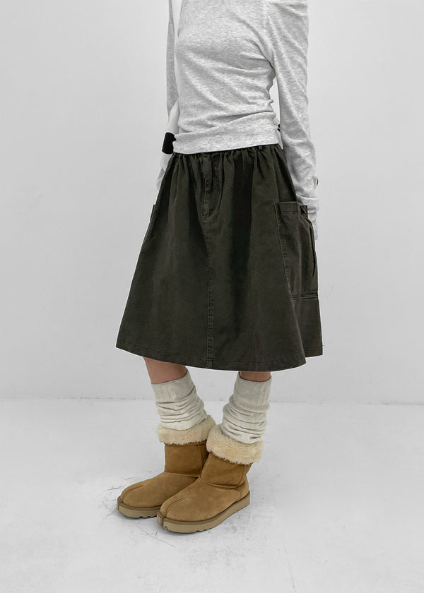 Moard Washed Cargo Flare Midi Skirt