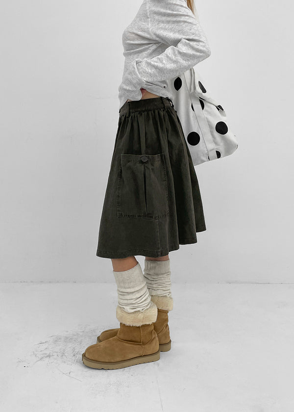 Moard Washed Cargo Flare Midi Skirt