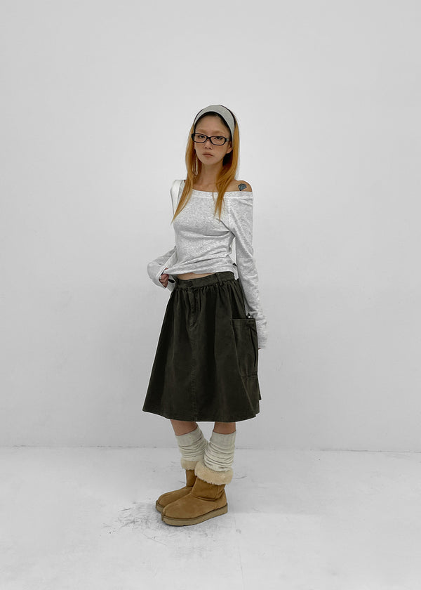 Moard Washed Cargo Flare Midi Skirt