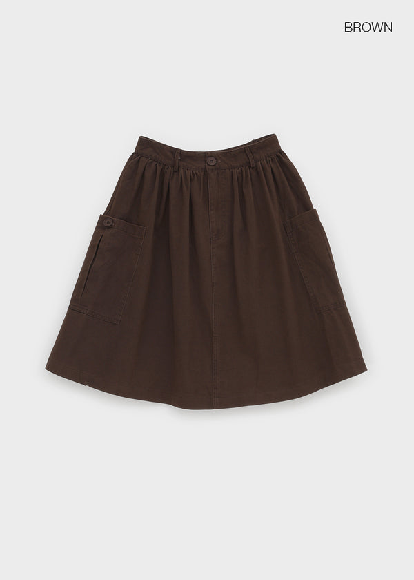 Moard Washed Cargo Flare Midi Skirt