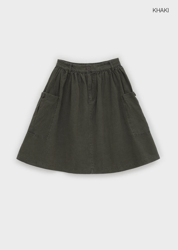 Moard Washed Cargo Flare Midi Skirt