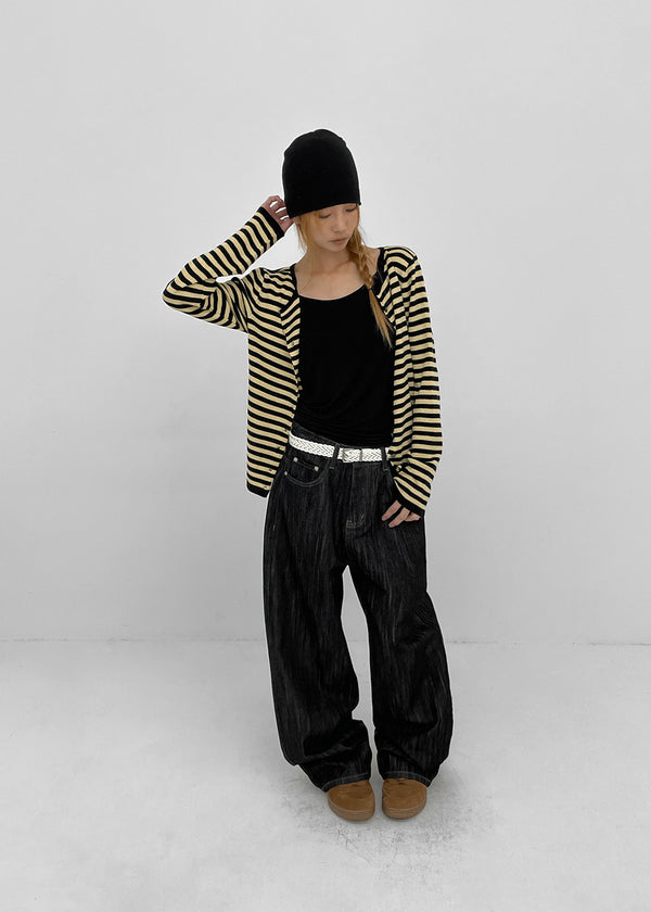 Rie Lettering Wide Raw Denim Pants