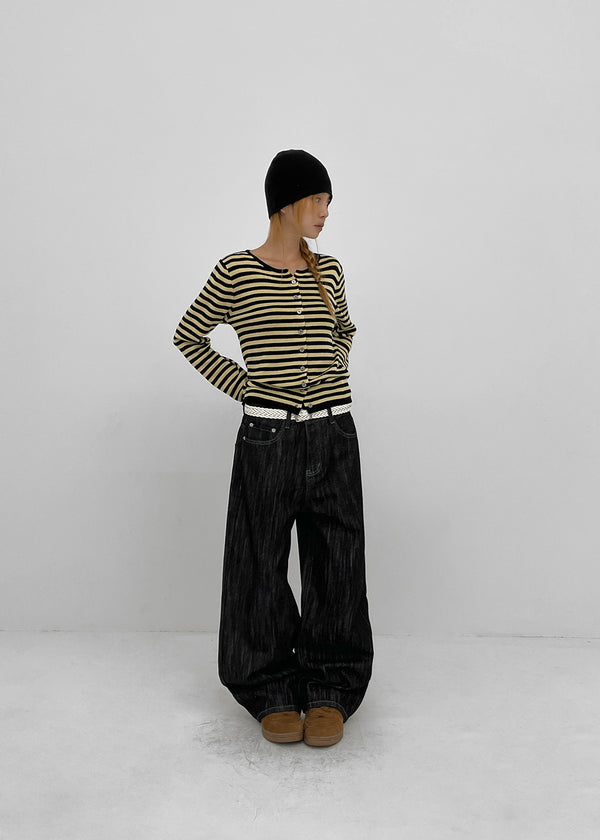 Rie Lettering Wide Raw Denim Pants