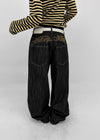 Rie Lettering Wide Raw Denim Pants