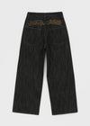 Rie Lettering Wide Raw Denim Pants