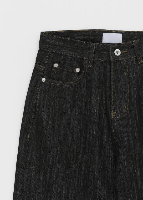 Rie Lettering Wide Raw Denim Pants