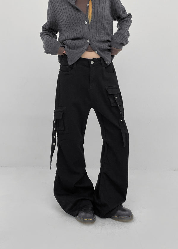 Thea Shirred Buckle Cargo Bootcut Pants