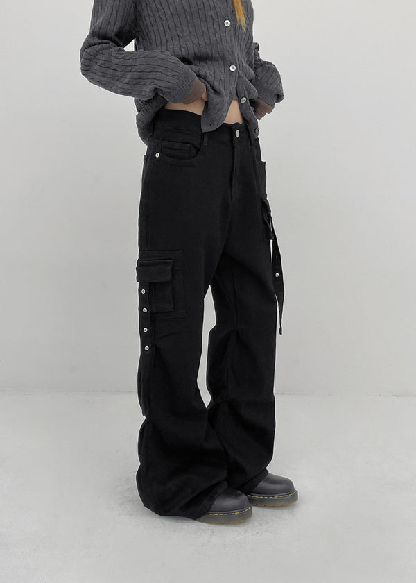 Thea Shirred Buckle Cargo Bootcut Pants