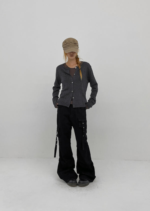 Thea Shirred Buckle Cargo Bootcut Pants