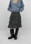 Noere check tiered midi skirt